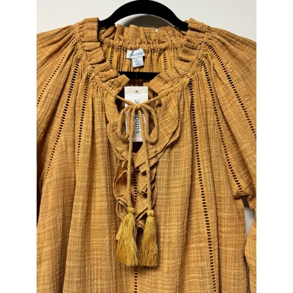 NWT - SUNDANCE Boho Peasant Blouse Tassel Ties Ladder Lace, Sz L - Picture 3 of 8